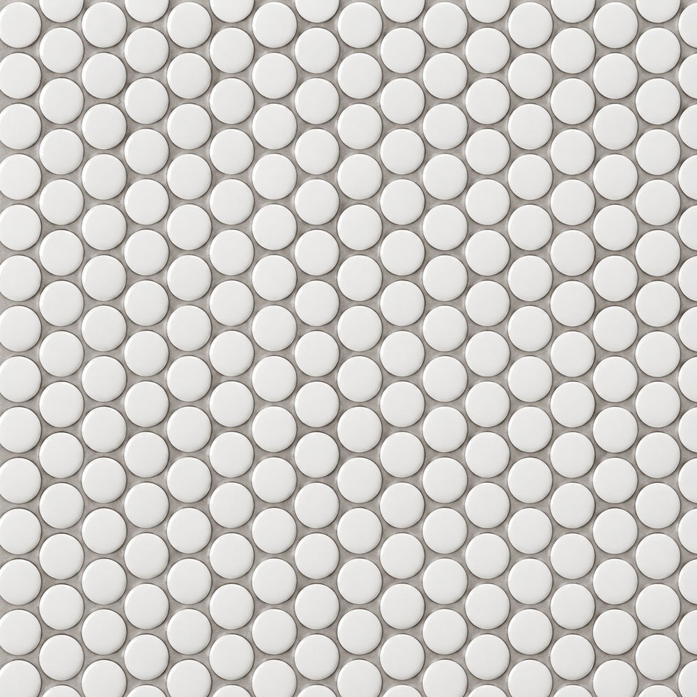 Simple Pearl White Penny Round Ceramic Mosaic Glossy close-up