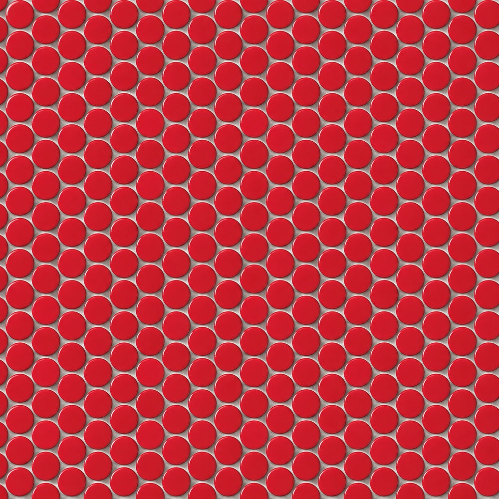Simple Red Penny Round Ceramic Mosaic Glossy close-up
