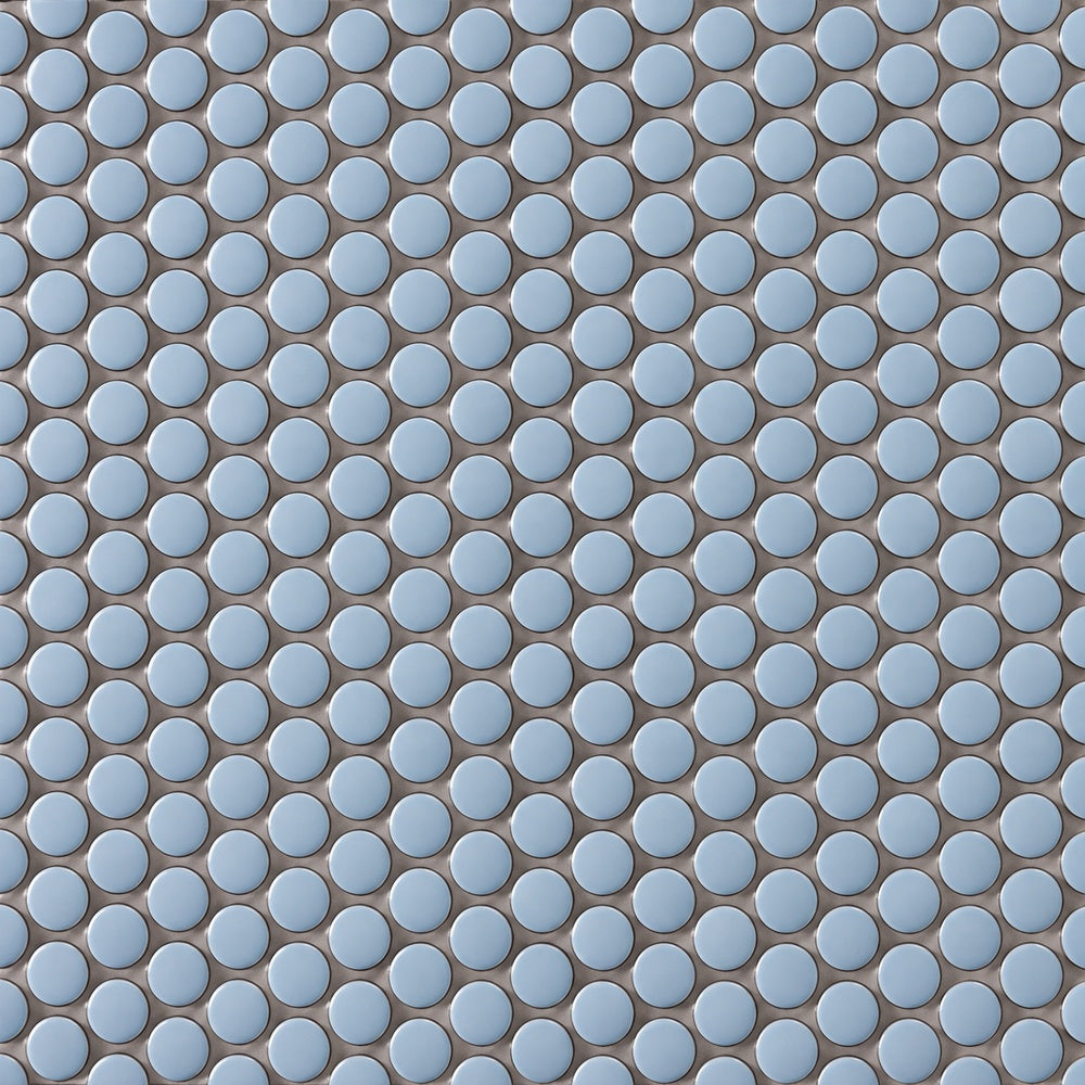 Simple Sky Blue Penny Round Ceramic Mosaic Glossy close-up