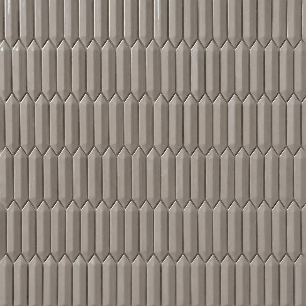Simple Soft Gray Beveled Picket Ceramic Mosaic Glossy close-up