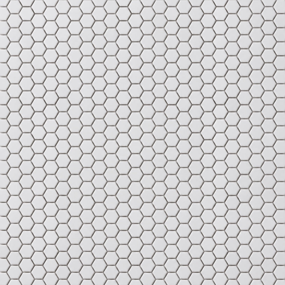 Simple White 1" Hexagon Ceramic Mosaic Matte close-up