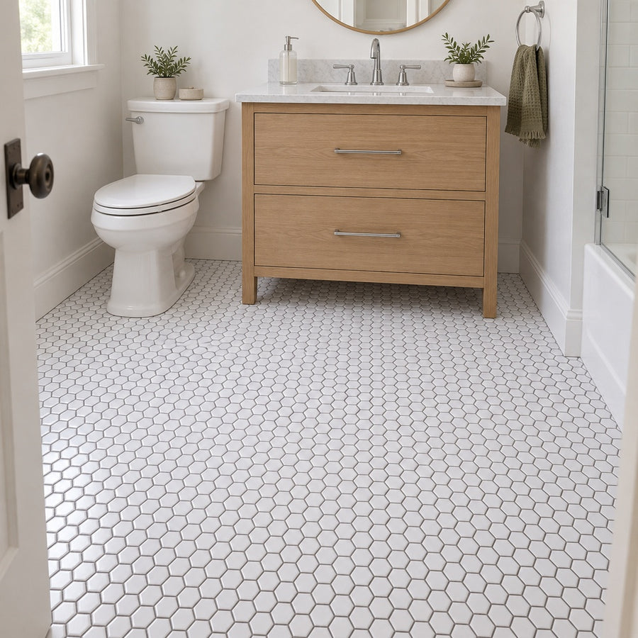 Simple White 1" Hexagon Ceramic Mosaic Matte
