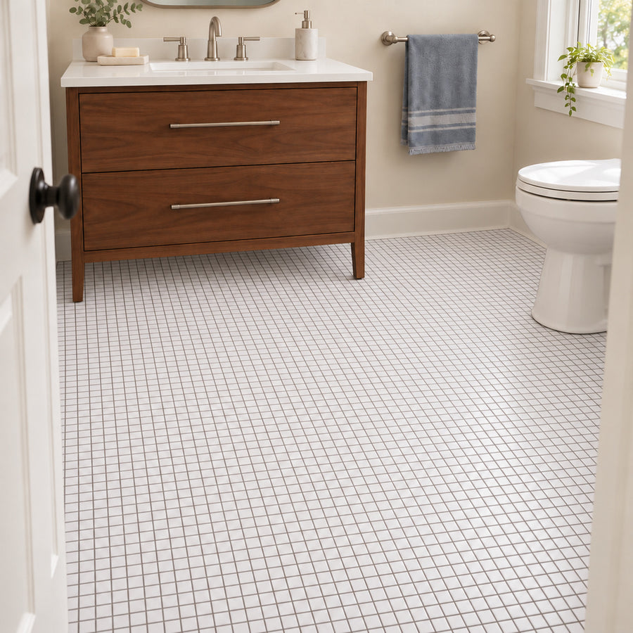 Simple White 1x1 Square Ceramic Mosaic Matte