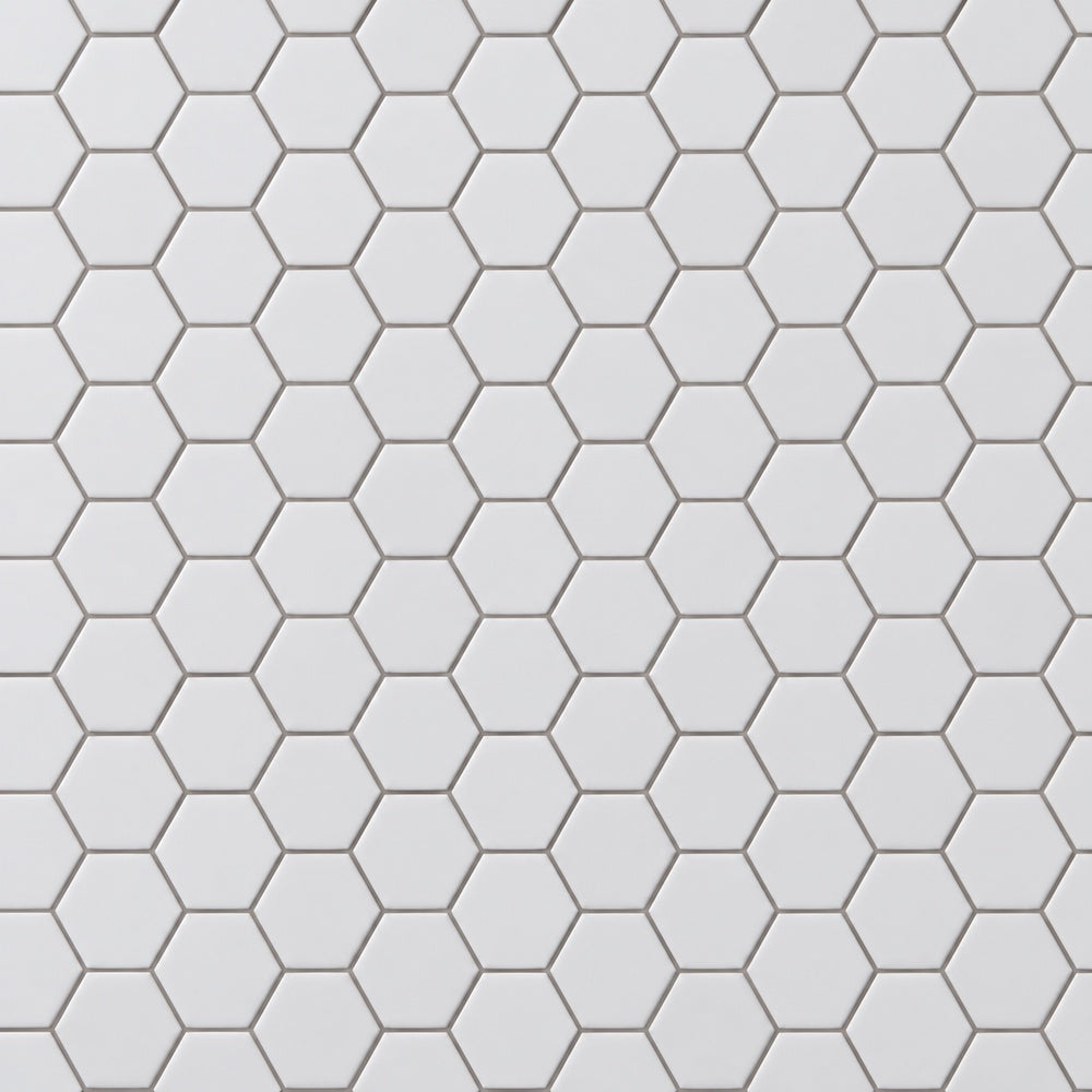 Simple White 2" Hexagon Ceramic Mosaic Matte close-up