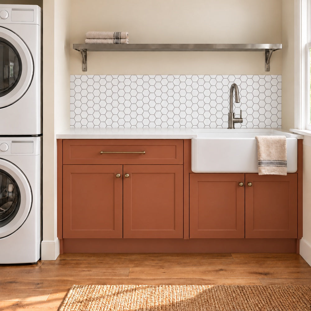 Simple White 2" Hexagon Ceramic Mosaic Matte installed room scene