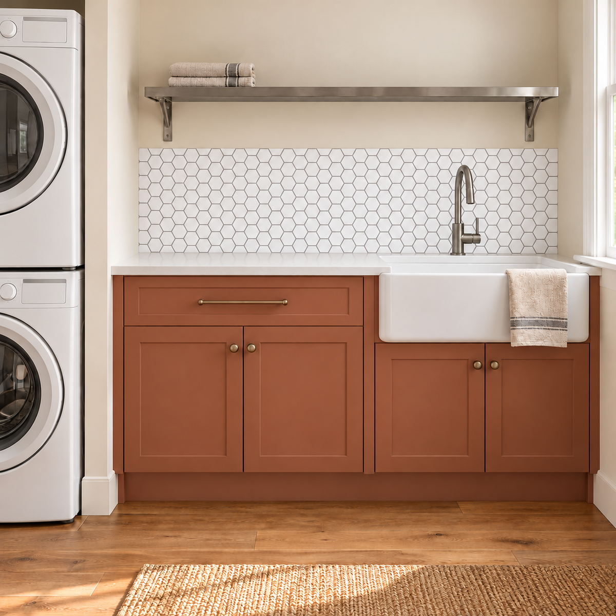 Simple White 2" Hexagon Ceramic Mosaic Matte full room installation view 2