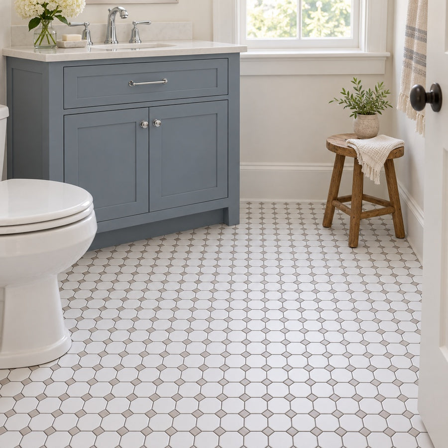 Simple White and Gray Octagon Ceramic Mosaic Matte