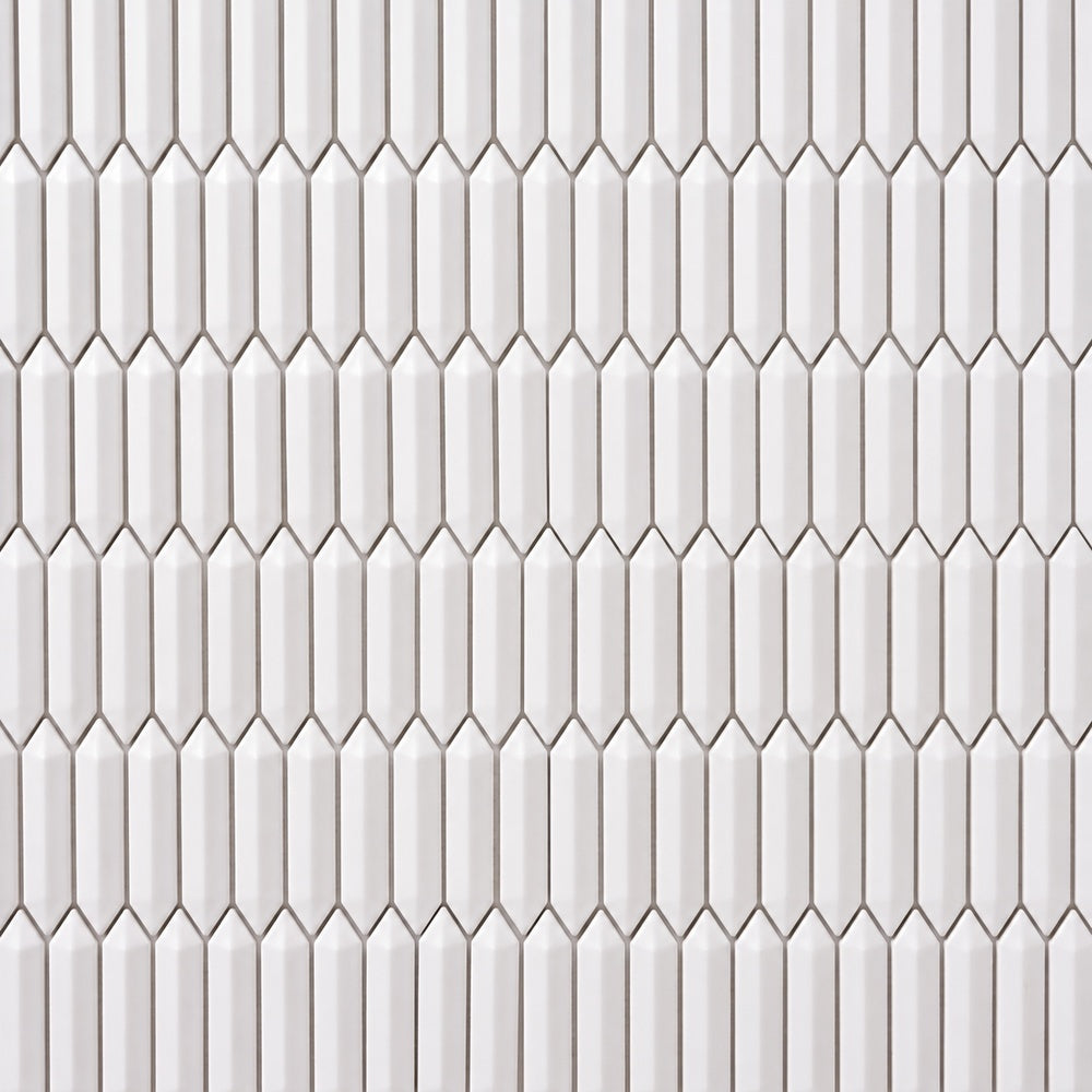 Simple White Beveled Picket Ceramic Mosaic close-up