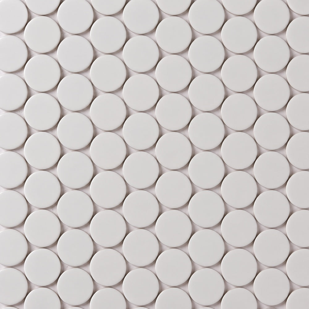 Simple White Large Penny Round Ceramic Mosaic close-up