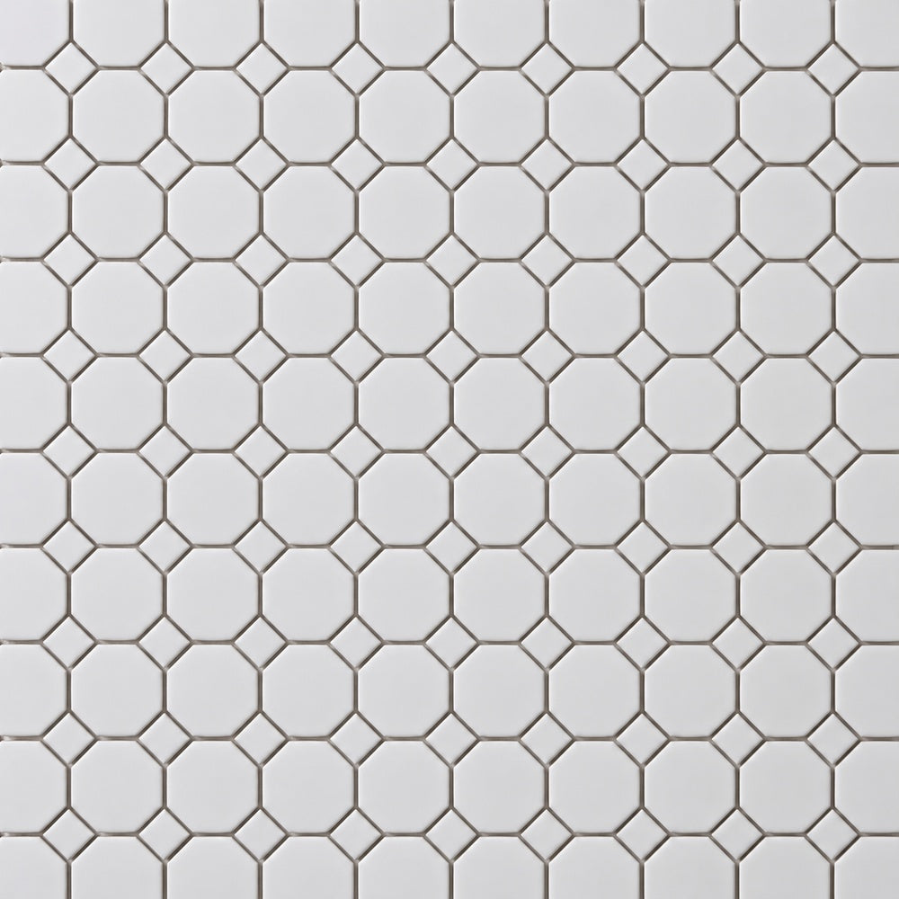 Simple White Octagon Ceramic Mosaic Matte close-up