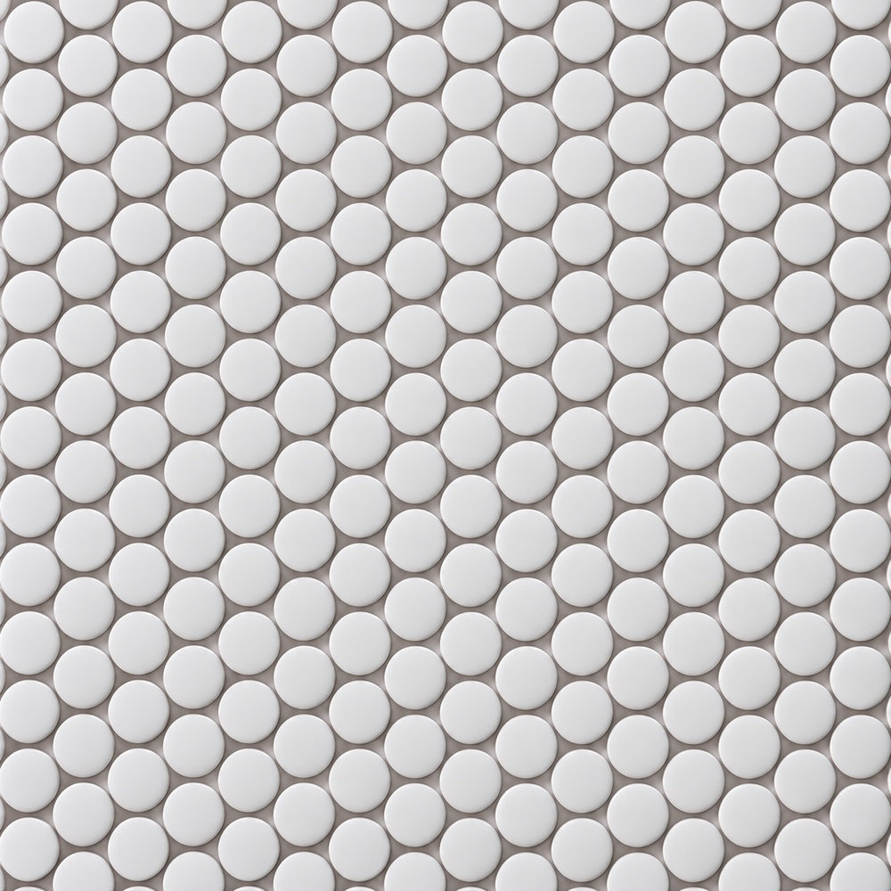 Simple White Penny Round Ceramic Mosaic close-up