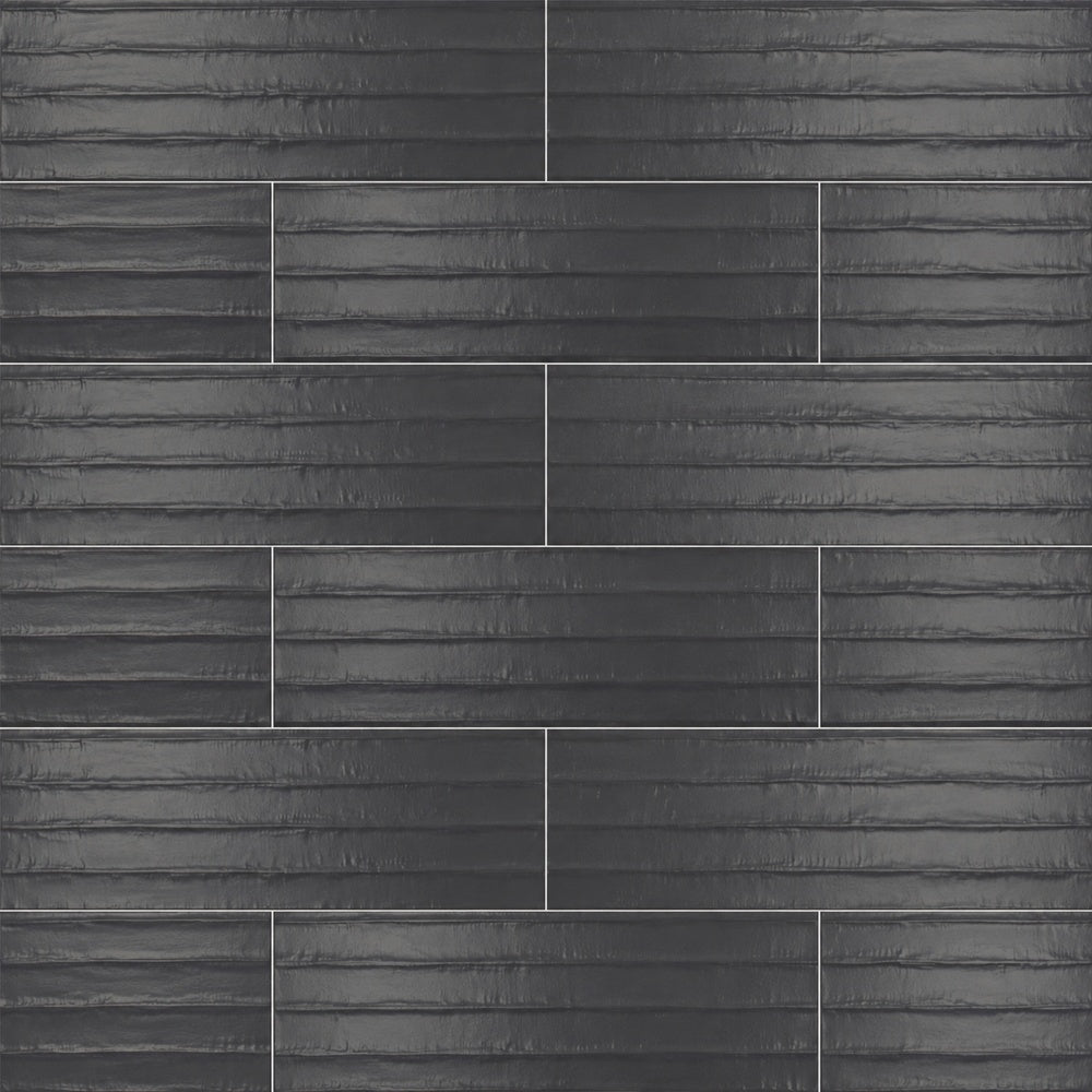 Solace Black 16x48 R Ceramic Tile installed tile close-up
