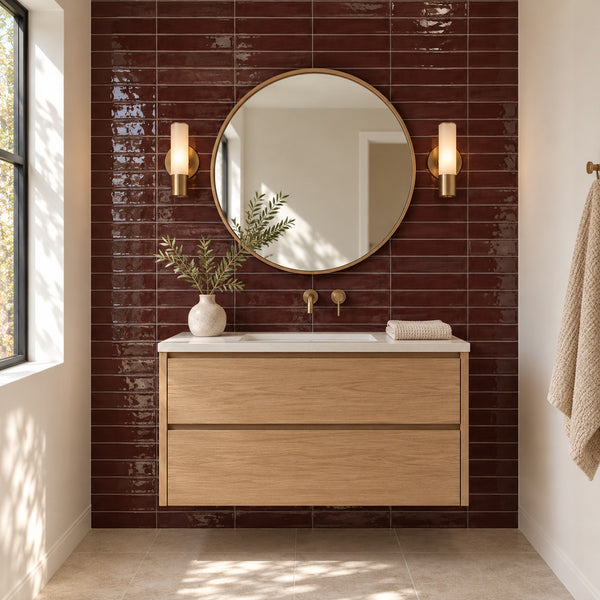 Solenne Burgundy 2x9 Porcelain Tile Glossy