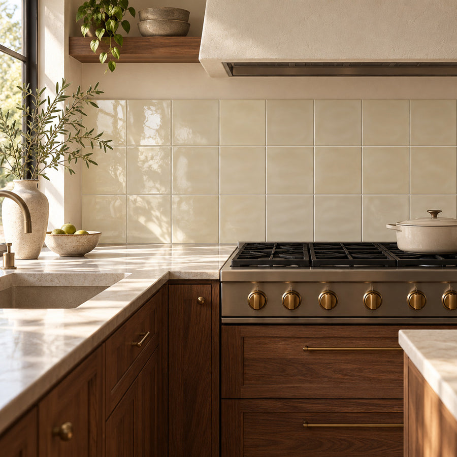 Solenne Cream 6x6 Porcelain Tile Glossy