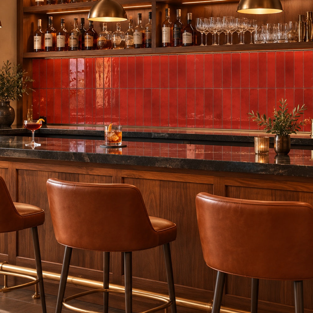 Souk Lava 2.8x11 Bright Porcelain Tile — installed room scene