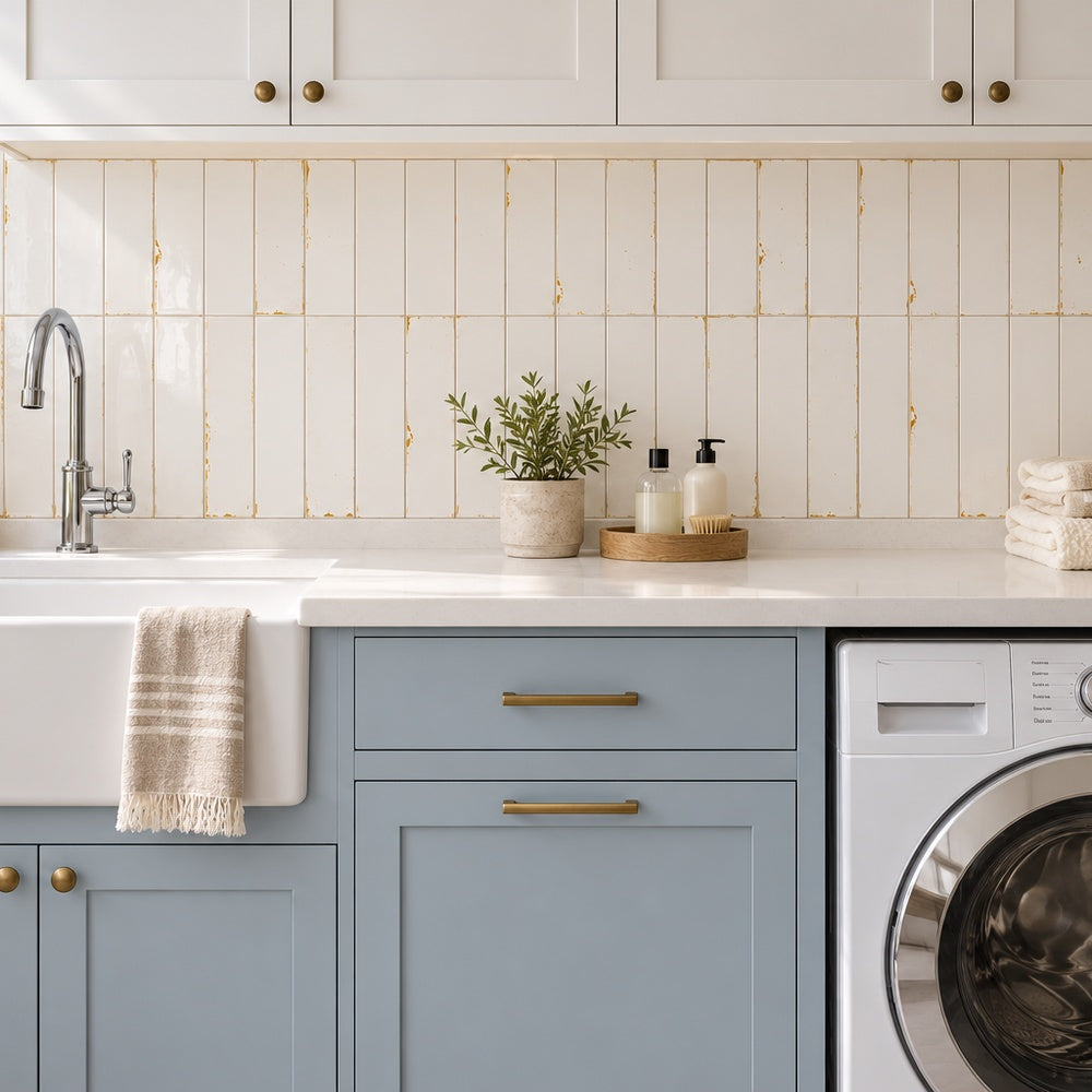 Souk Niebla 2.8x11 Bright Porcelain Tile — installed room scene