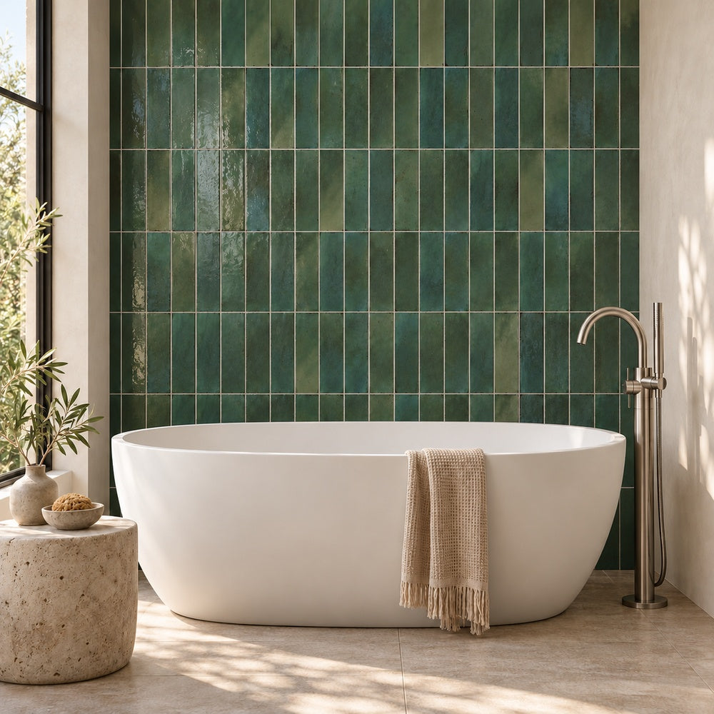 Souk Selva 2.8x11 Bright Porcelain Tile — installed room scene