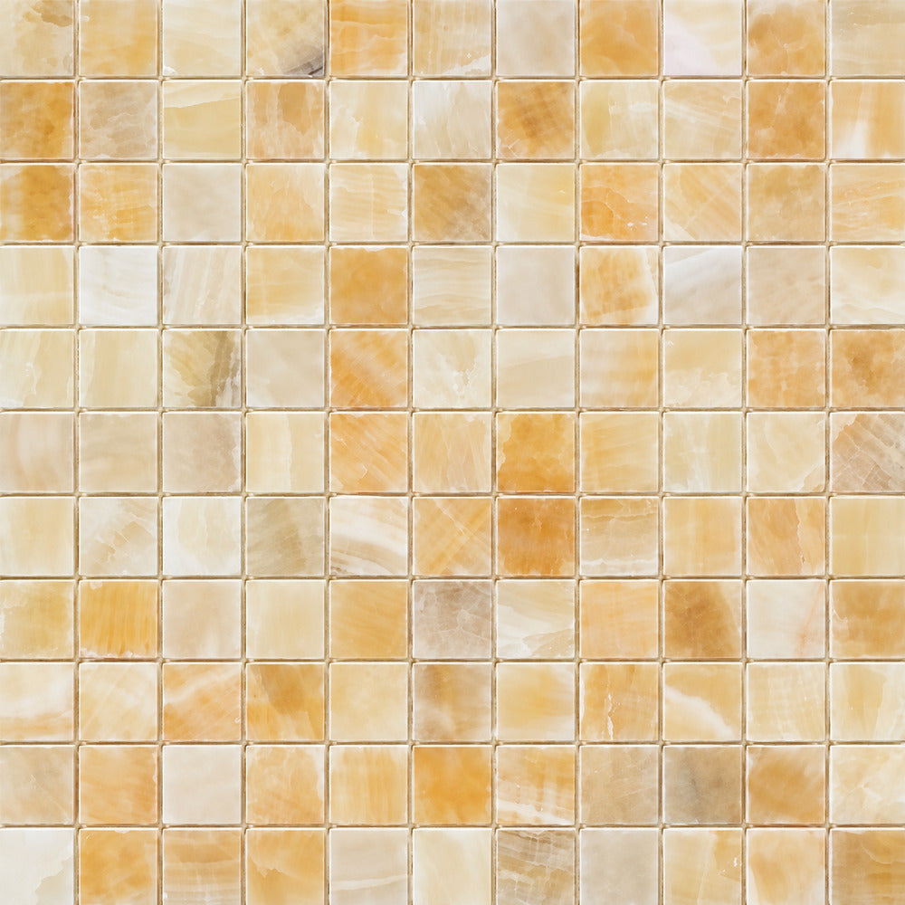 Aurora Onyx 1x1 Mosaic Polished installed close-up