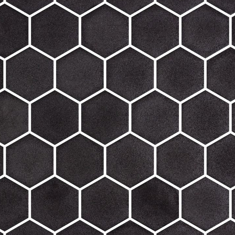 Stonecraft XL Black 11.25x11.25 Glass Hexagon Mosaic Tile installed close-up