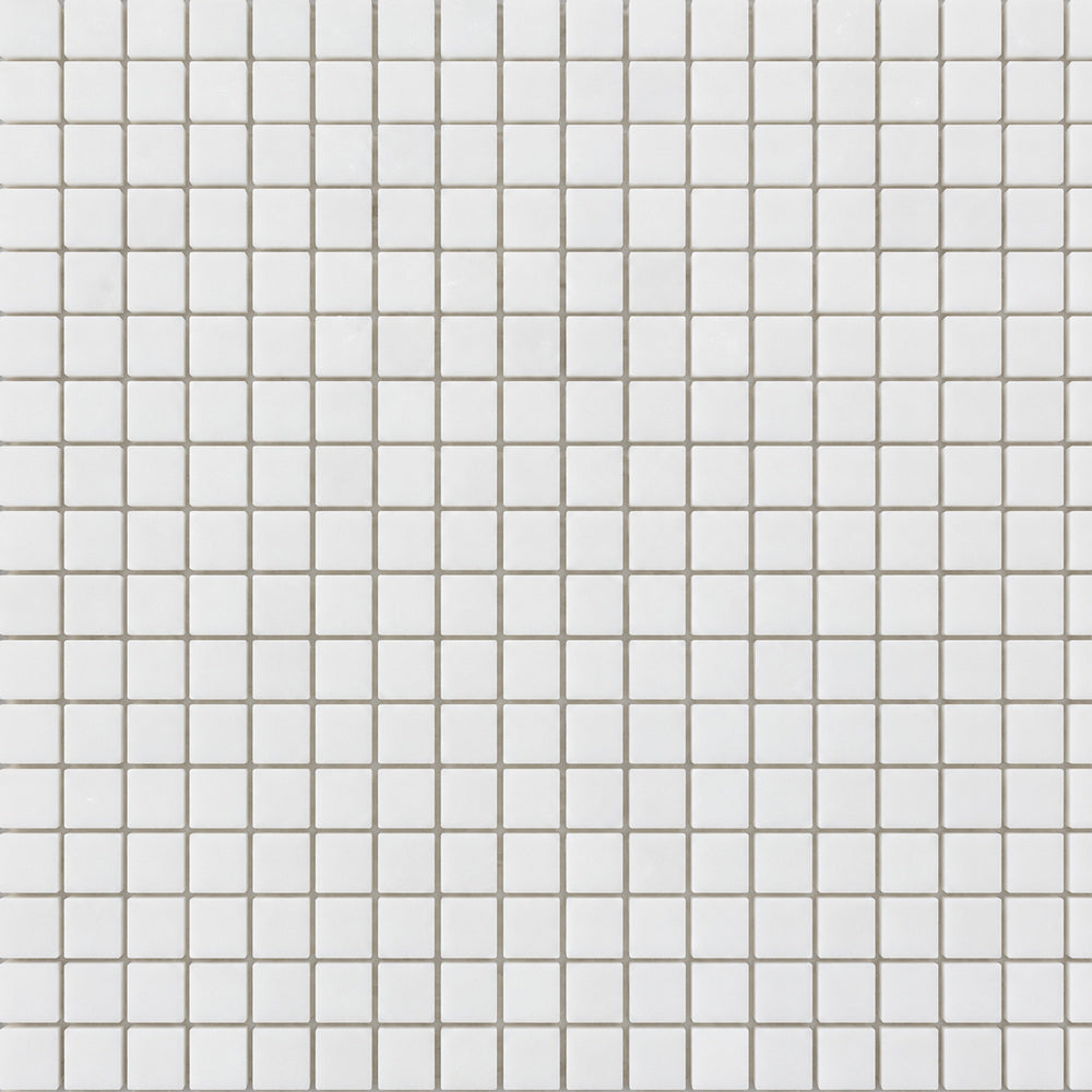 Thassos White 5/8 inch square marble mosaic close-up