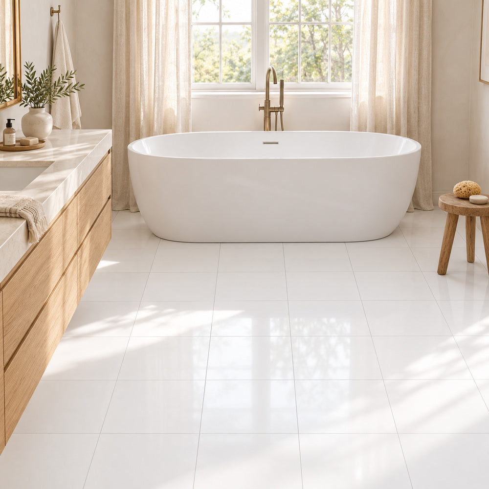 Thassos White 12x12 Polished/Honed Marble Field Tile room scene