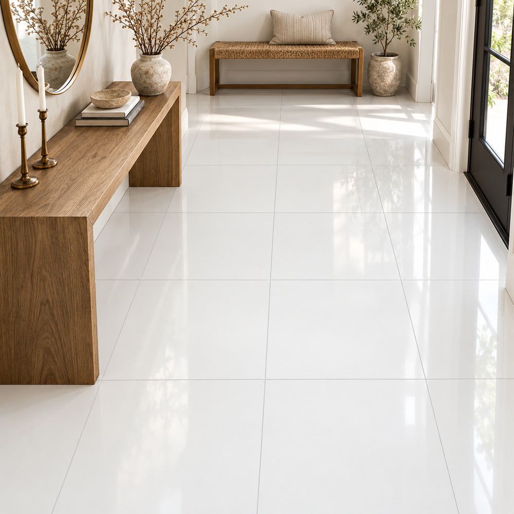Thassos White 18x18 Polished/Honed Marble Tile room scene