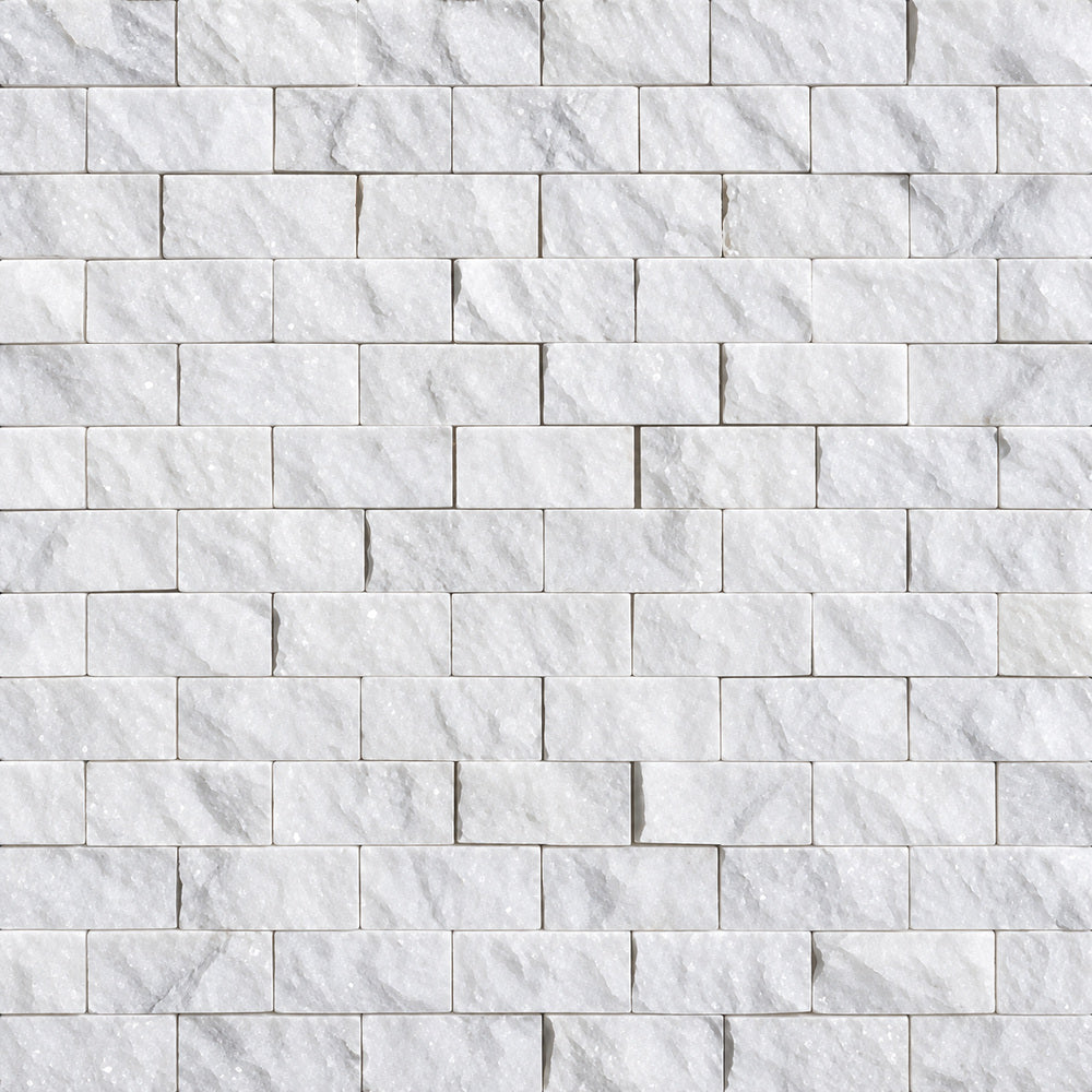 Thassos White 1X2 Split Faced Mosaic Tile close-up