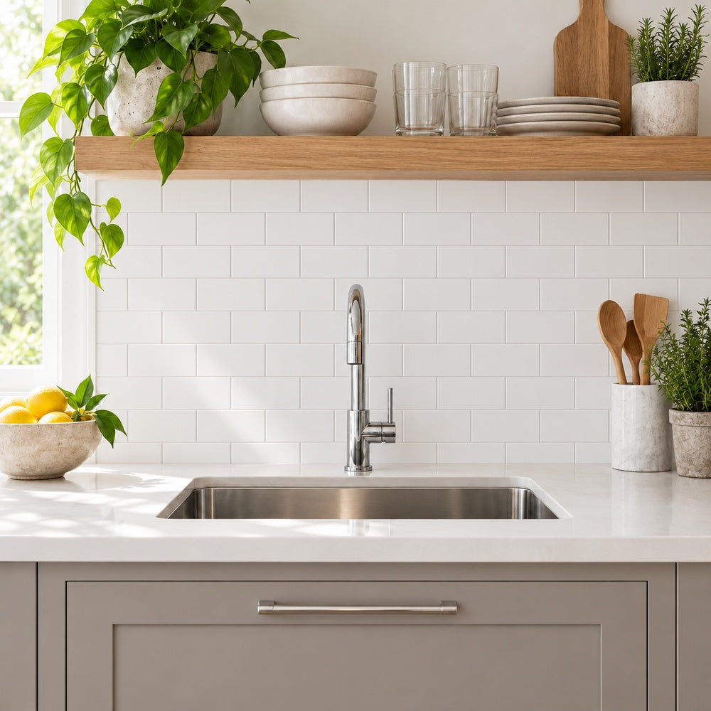 Thassos White 3x6 Polished/Honed Marble Subway Tile room scene