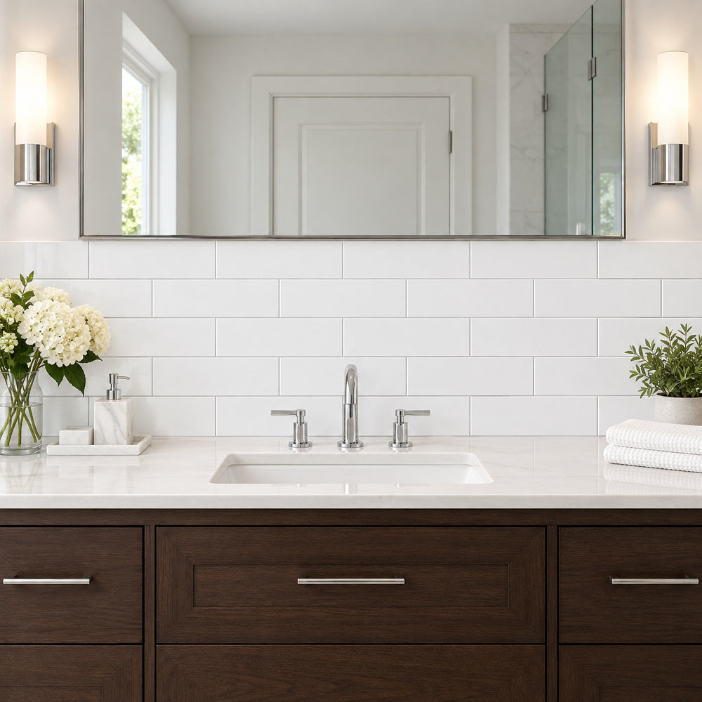 Thassos White 4x12 Polished/Honed Subway Tile room scene
