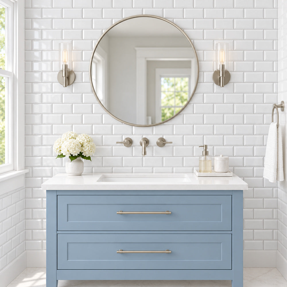 Thassos White Beveled 3x6 Polished/Honed Marble Subway Tile room scene