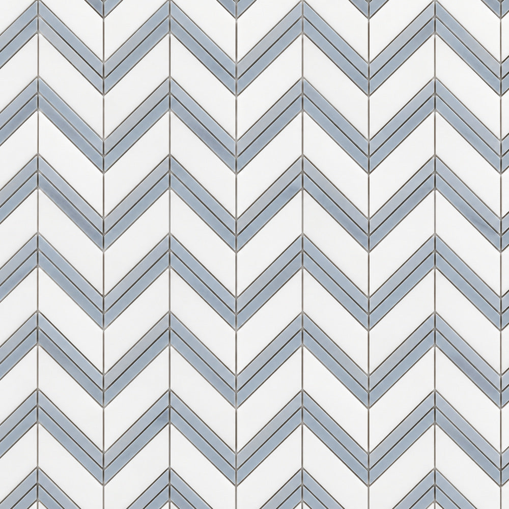 Thassos White & Blue Chevron 12x12 Polished/Honed Marble Mosaic Tile close-up