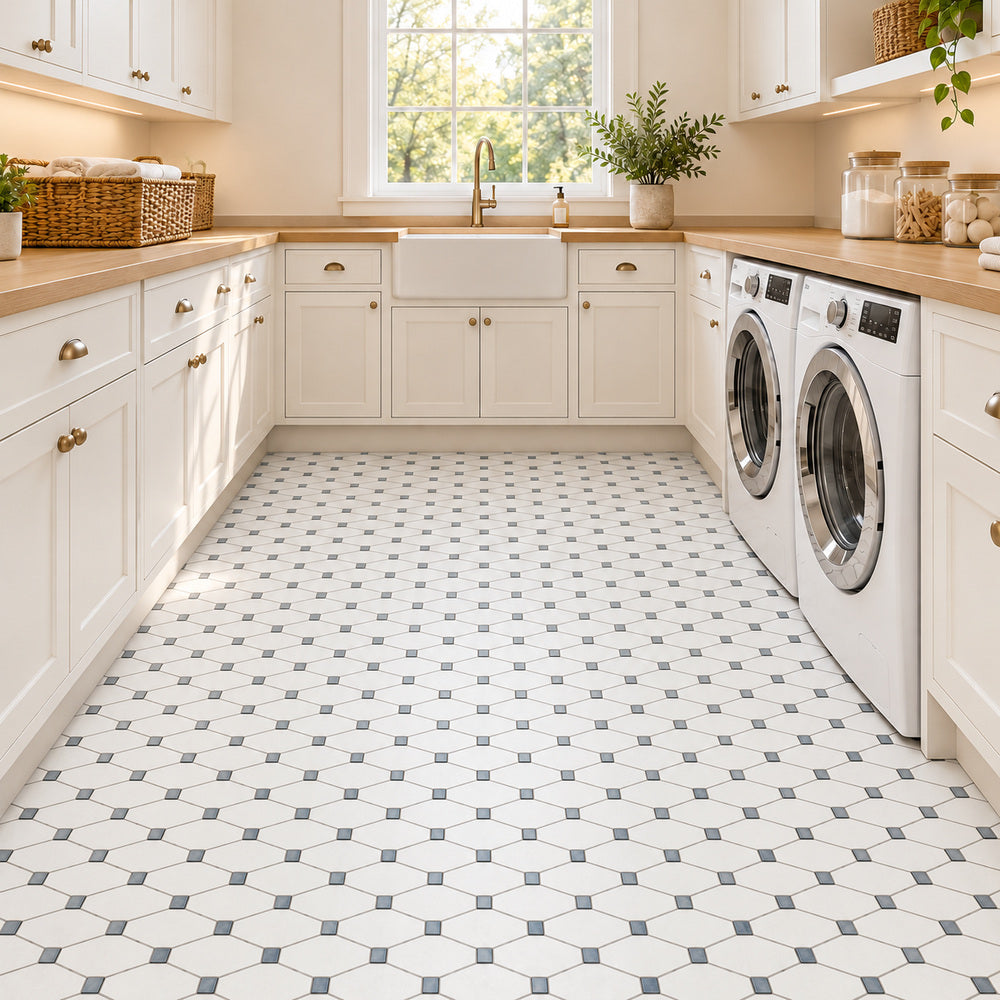 Thassos White & Blue Octave 12x12 Polished/Honed Mosaic Tile room scene