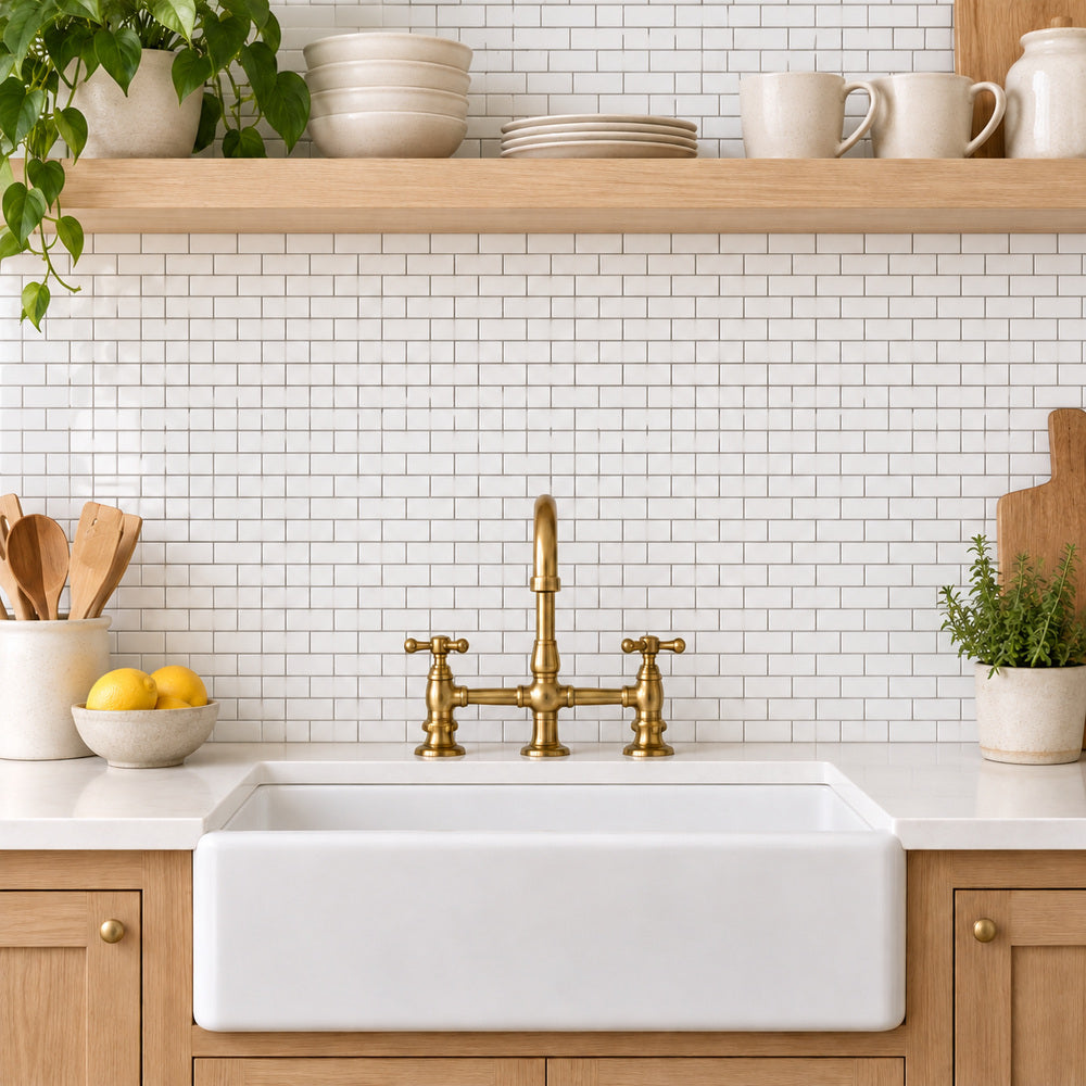 Thassos White Brick 1x2 Polished/Honed Marble Mosaic Tile room scene
