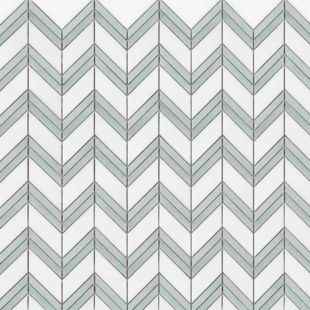 Thassos White & Green Chevron 12x12 Polished/Honed Marble Mosaic Tile close-up