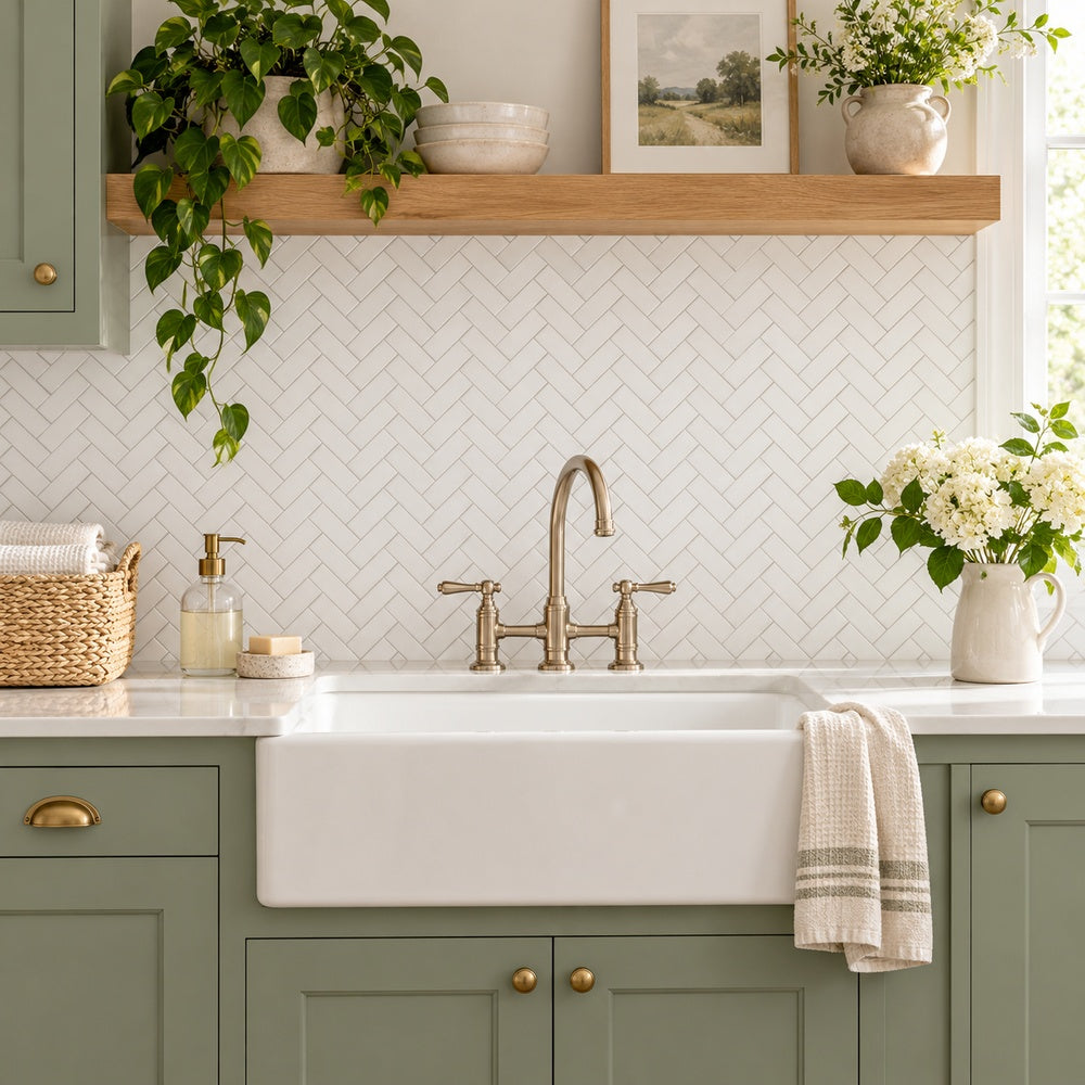 Thassos White Herringbone 1X3 Polished/Honed Marble Mosaic Tile room scene