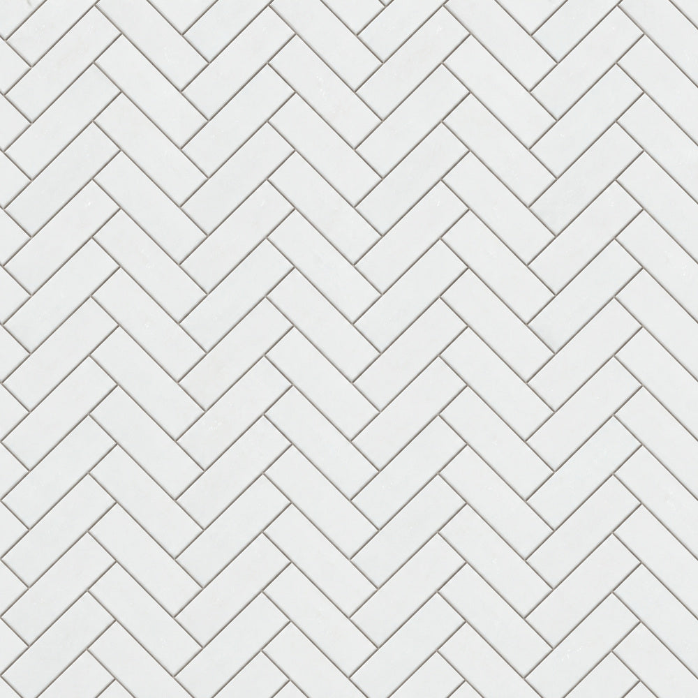 Thassos White Herringbone 1X4 Polished/Honed Marble Mosaic Tile close-up