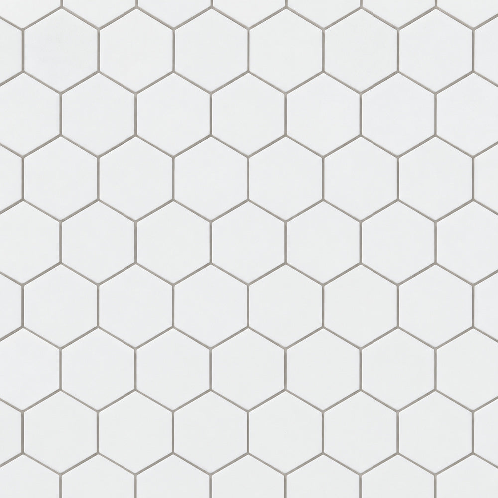 Thassos White hexagon mosaic close-up