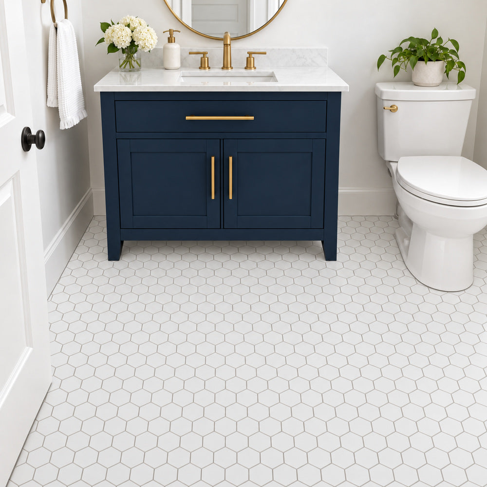Thassos White Hexagon 3" Polished/Honed Marble Mosaic Tile room scene