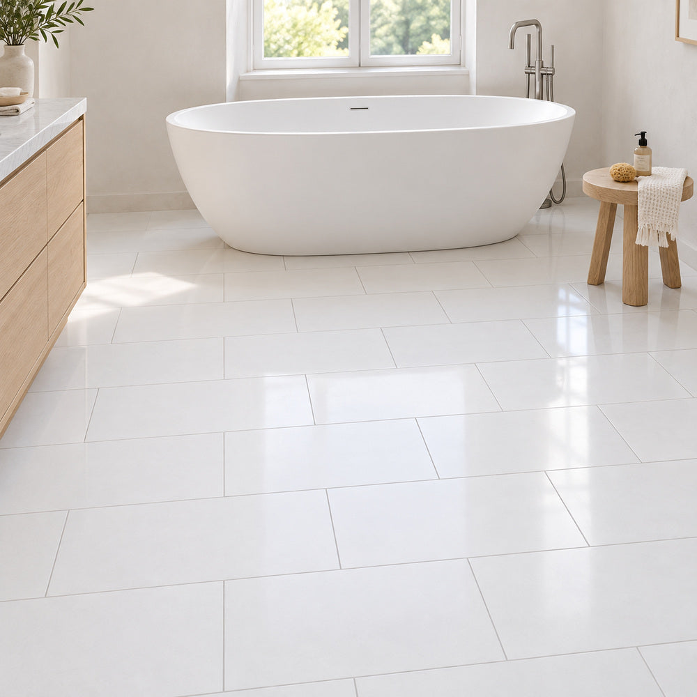 Thassos White Marble 12x24 Polished/Honed Field Tile room scene