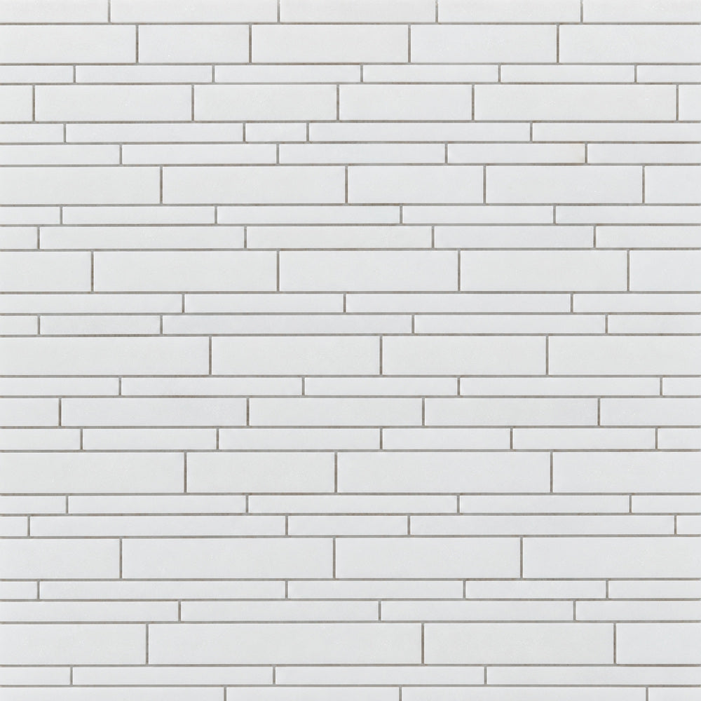 Thassos White Random Strip 10x12 5/8 Polished/Honed Marble Mosaic Tile close-up