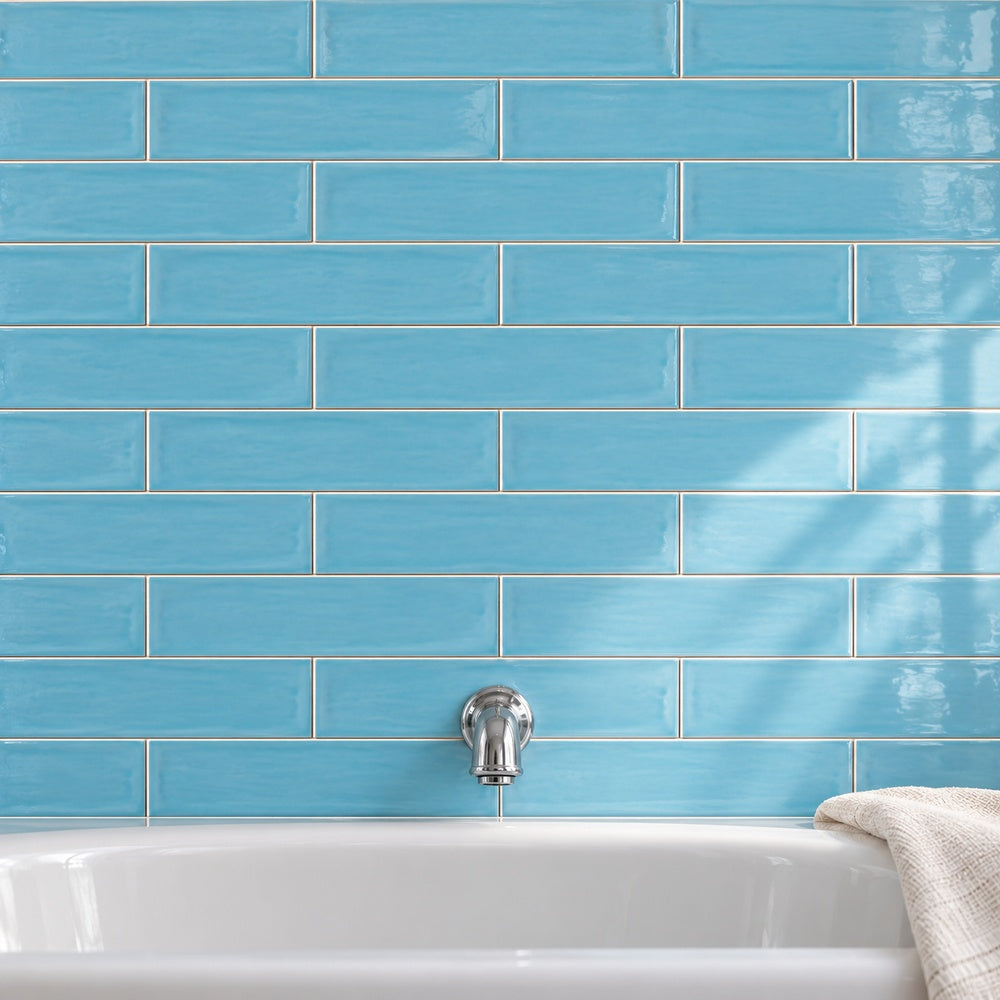 Chanelle Scuba Blue 3x12 Glossy Ceramic Tile — generated installation scene