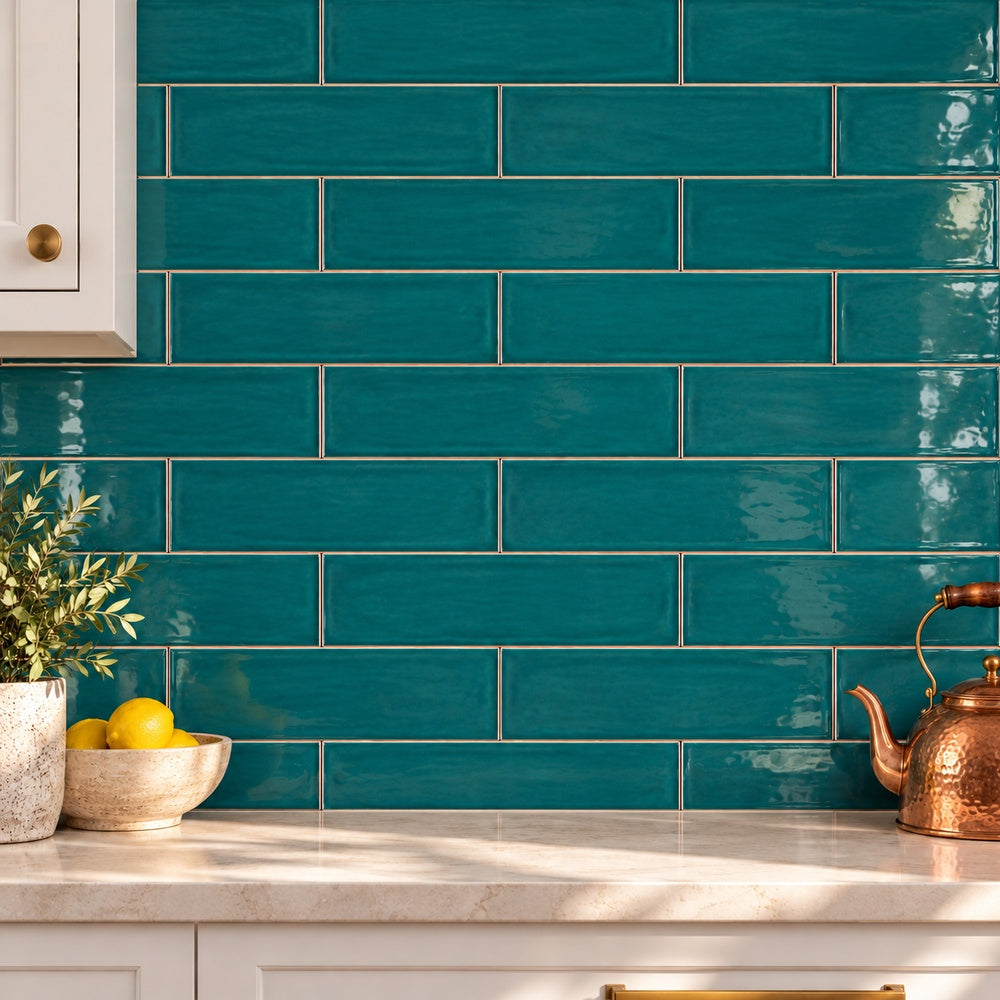 Chanelle Peacock Green 3x12 Glossy Ceramic Tile — generated installation scene