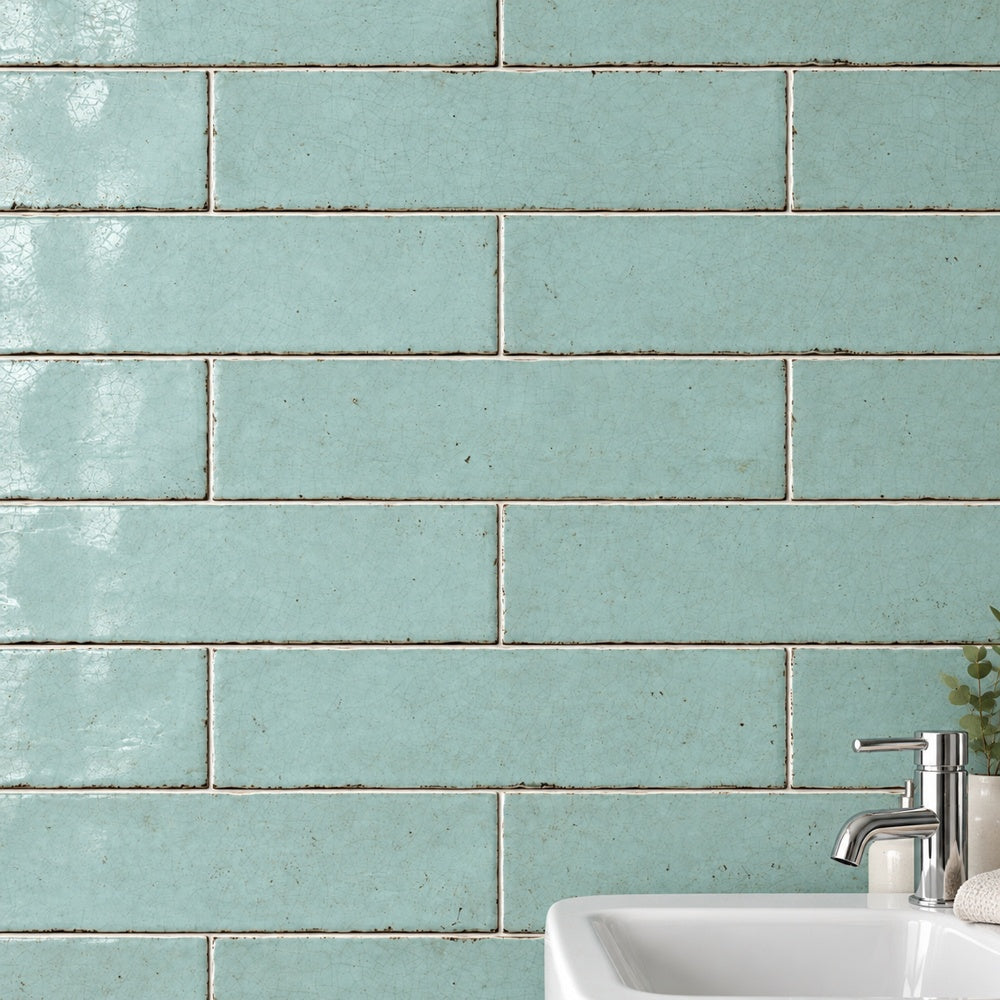 San Fran Aqua Crackled 3x12 Ceramic Tile Glossy — generated wall installation scene