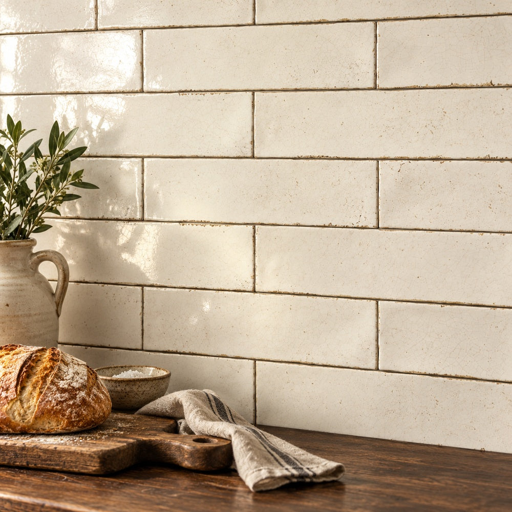 San Fran Biscuit Crackled 3x12 Ceramic Tile Glossy — generated wall installation scene