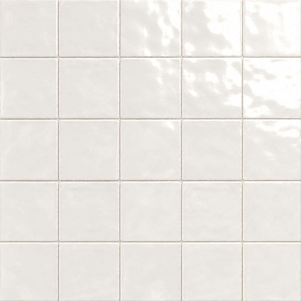 St Lucia Blanco 5x5 Glossy Ceramic Tile — installed close-up
