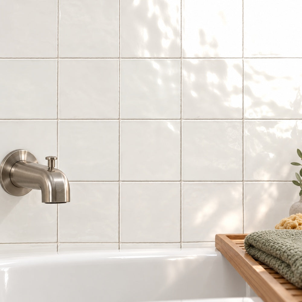 St Lucia Blanco 5x5 Glossy Ceramic Tile - installation view