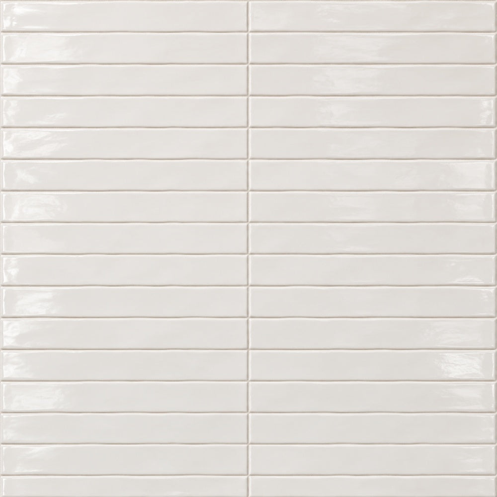 Zellure Alabaster White 2x16 Glossy Ceramic Subway Tile — installed close-up