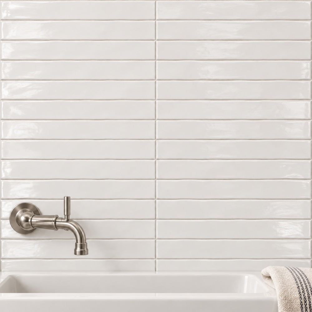 Zellure Alabaster White 2x16 Glossy Ceramic Subway Tile — generated installation scene