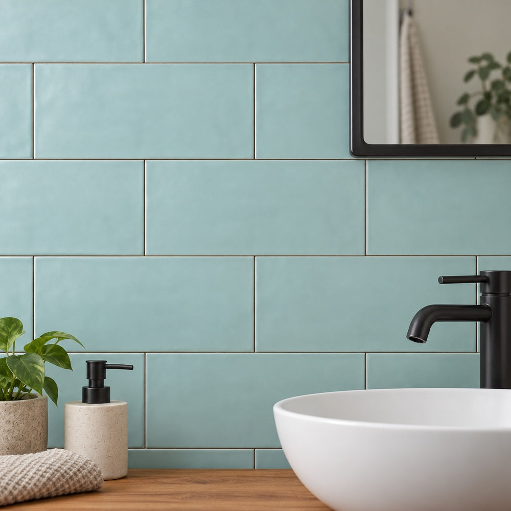 San Fran Aqua 4x10 Ceramic Tile Matte — generated wall installation scene
