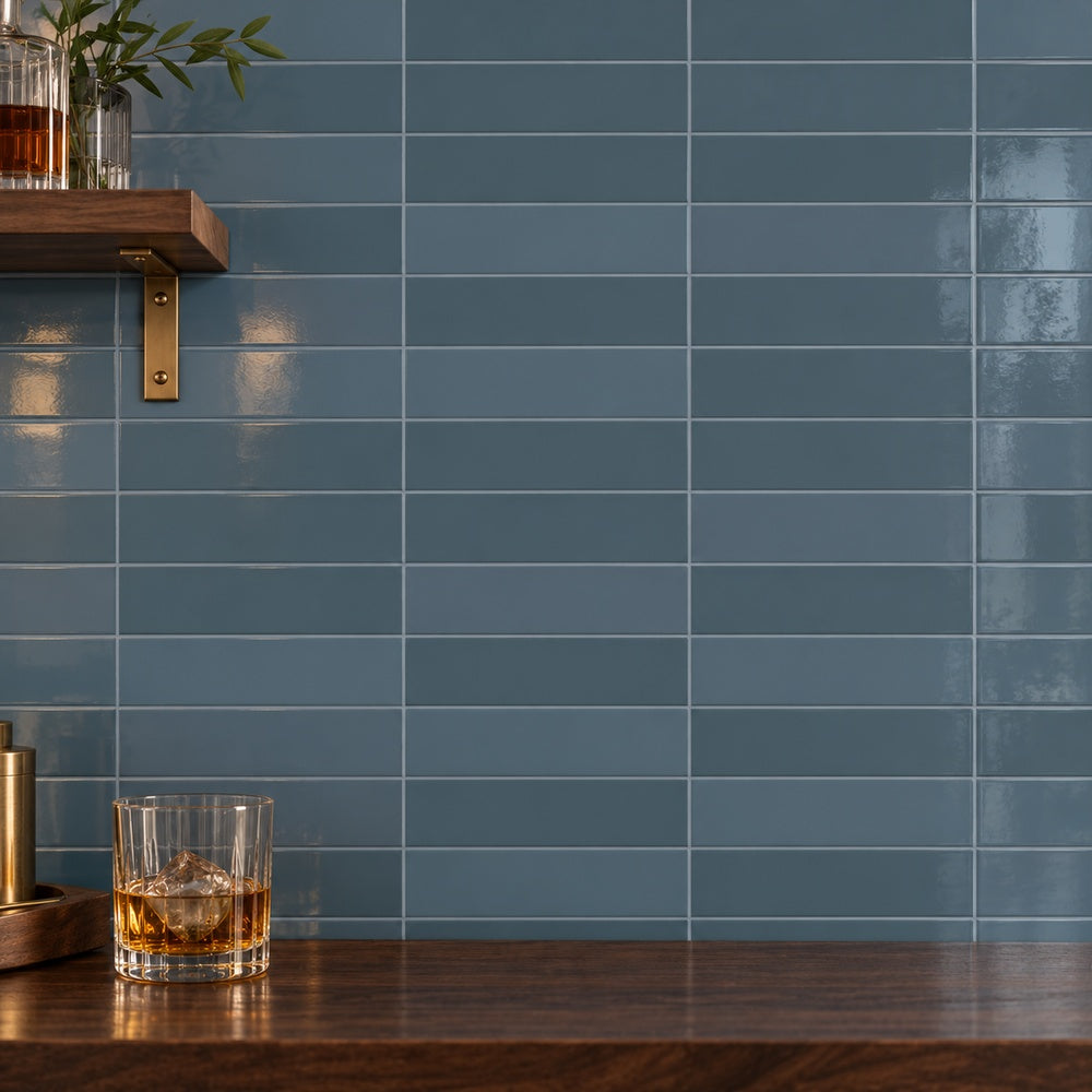Camden Azul 3x12 Glossy Ceramic Tile — generated wall installation scene